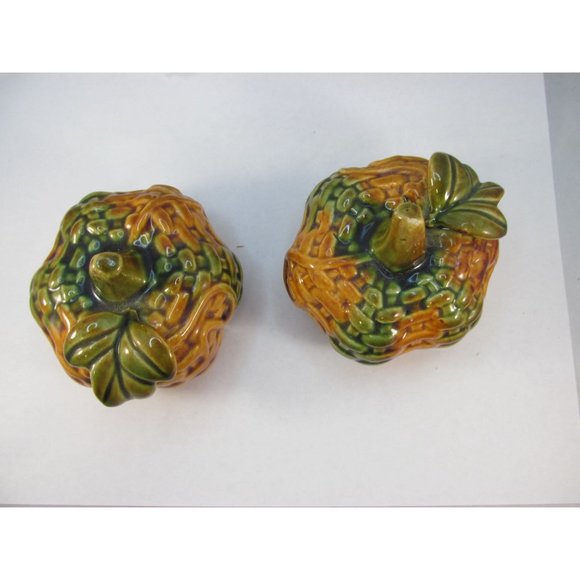 Vintage Small Glazed Basket Weave Ceramic Pumpkin Figurines - Picture 3 of 10
